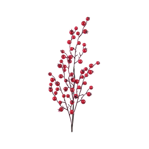 BRANCHE DÉCORATIVE BAIES ROUGES EN MOUSSE - H60CM