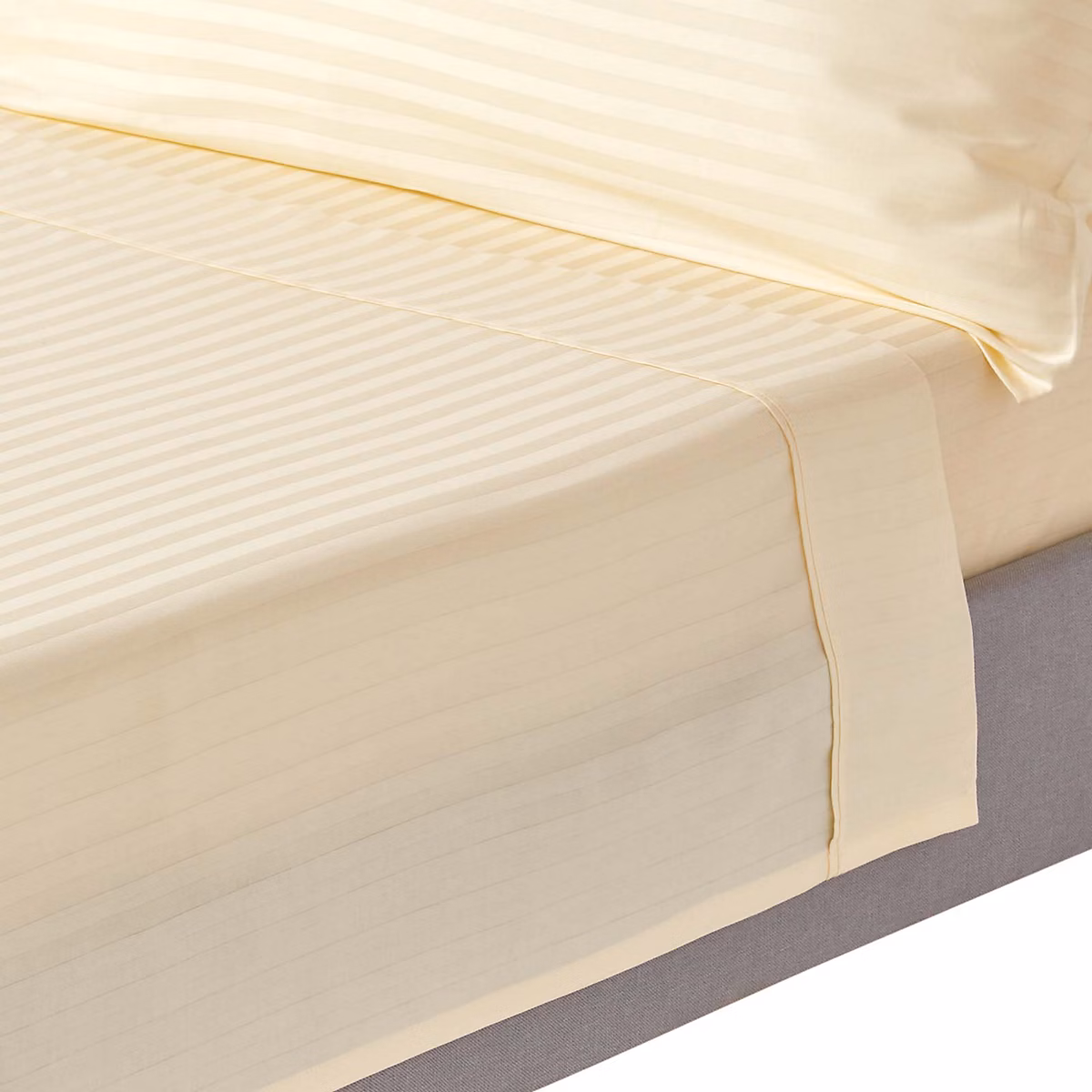 Drap plat satin rayé en coton égyptien 330 fils jaune pâle – 178 × 255 cm, HOMESCAPES