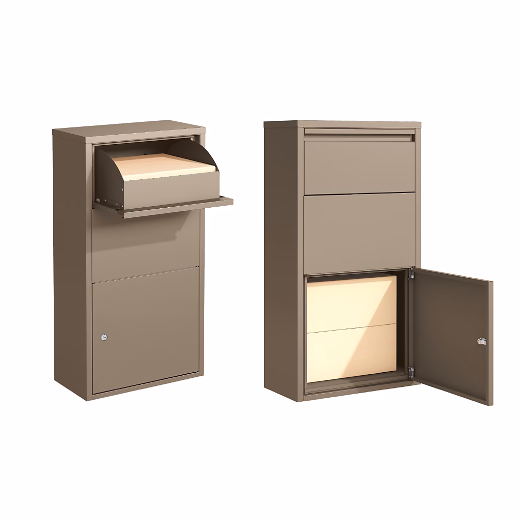 Boîte aux lettres, boîte à colis et accessoires – Boîte aux lettres murale taupe en acier galvanisé avec cylindre de sécurité et 2 clés