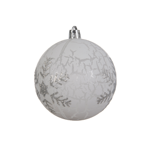 BOULE INCASSABLE MAT BLANCHE AVEC FLOCON NEIGE ARGENT - ∅8CM