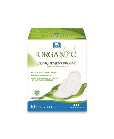 Organyc - 10 Serviettes Ultra-Fines à Ailettes - Flux Normal