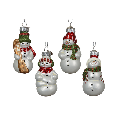 SUSPENSION POUR SAPIN EN VERRE BONHOMME DE NEIGE AVEC PAILLETTES