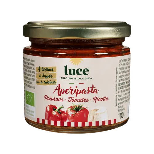 Pour donner du style au jardin:Sauce bio Apéripasta poivrons tomates ricotta Luce - 180 g