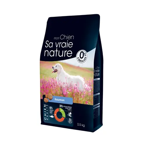 Votre jardin：Croquettes sans céréales pour chien adulte au saumon et au hareng Sa Vraie Nature - 2,5 kg