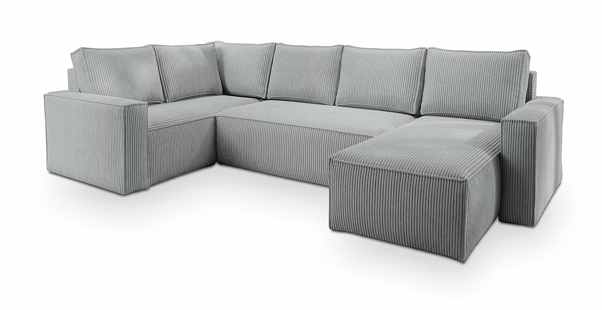 Canapé d'angle norena gris en velours côtelé avec fonction de couchage | Canapé