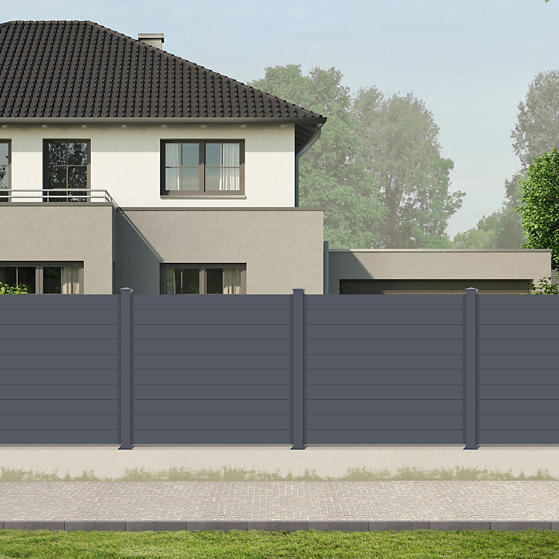 Clôture aluminium anthracite 188 – 6 × 166 cm X-Metal avec poteaux