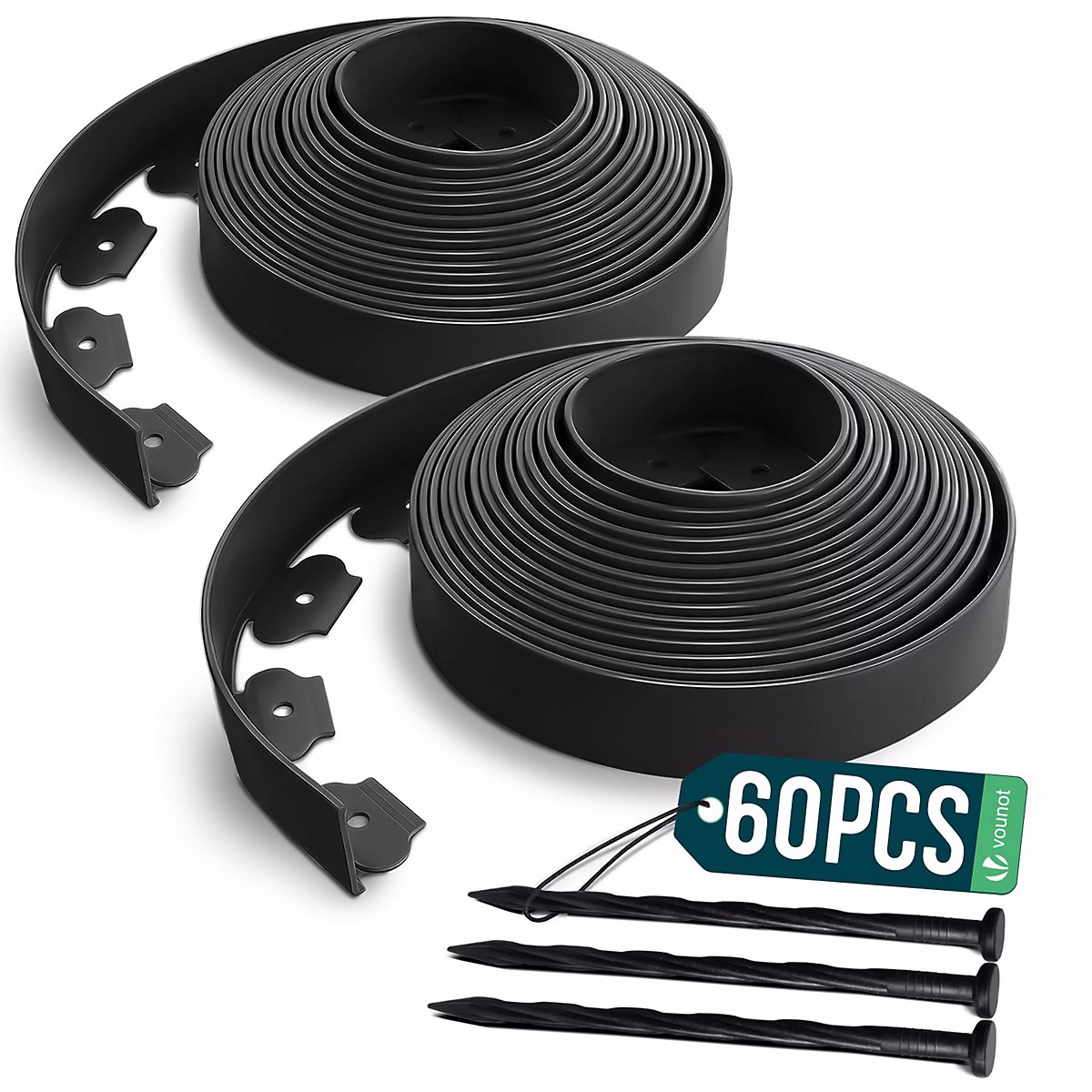 Outil de jardinage et accessoire – Bordure de jardin plastique flexible 20m avec piquets noir VOUNOT