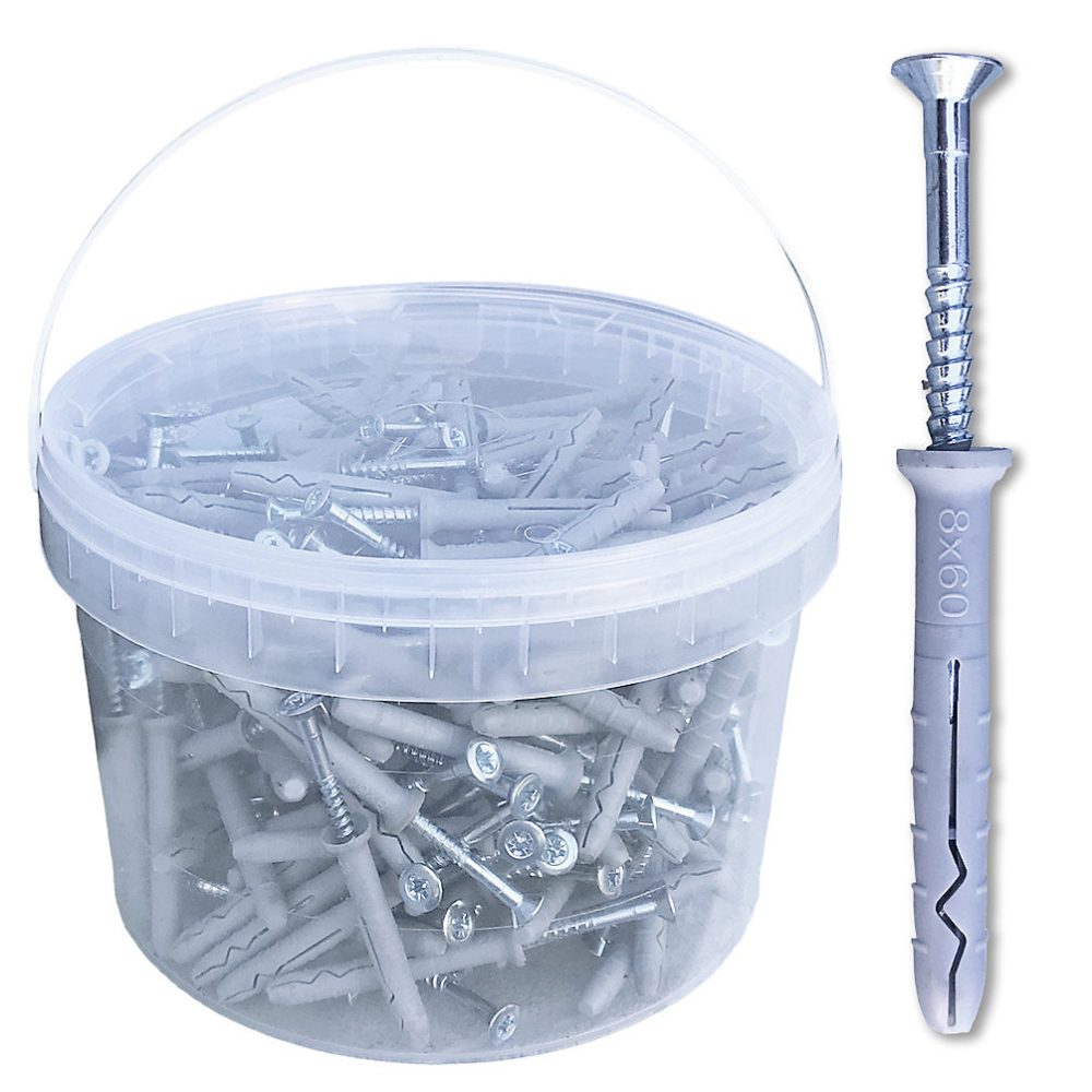 200 Chevilles à Frapper NHS D. 8 x Lt. 60 mm avec Vis Tête Fraisée (en seau) | D – Work