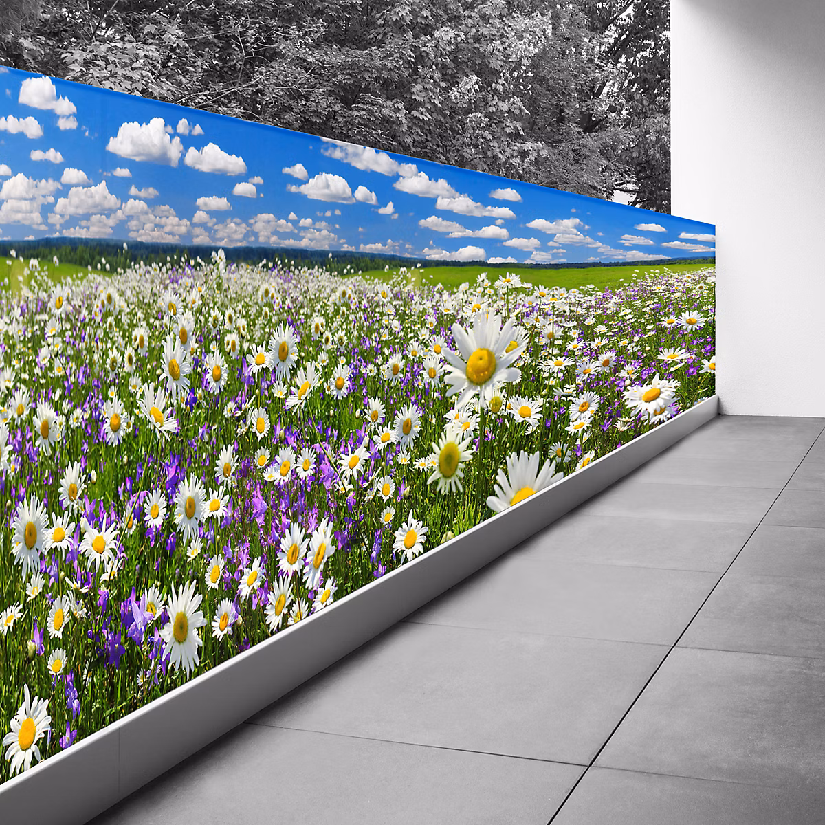 Brise vue Trompe l'oeil – 100 × 400 cm, Champ de fleurs 3617689695914