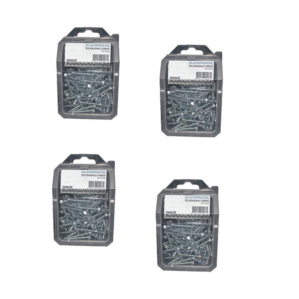 4 Coques de 100 Vis Autoperceuses Tête Hexagonale 4.2 × 38 mm – DIN 7504 K, Zingué blanc, D-Work