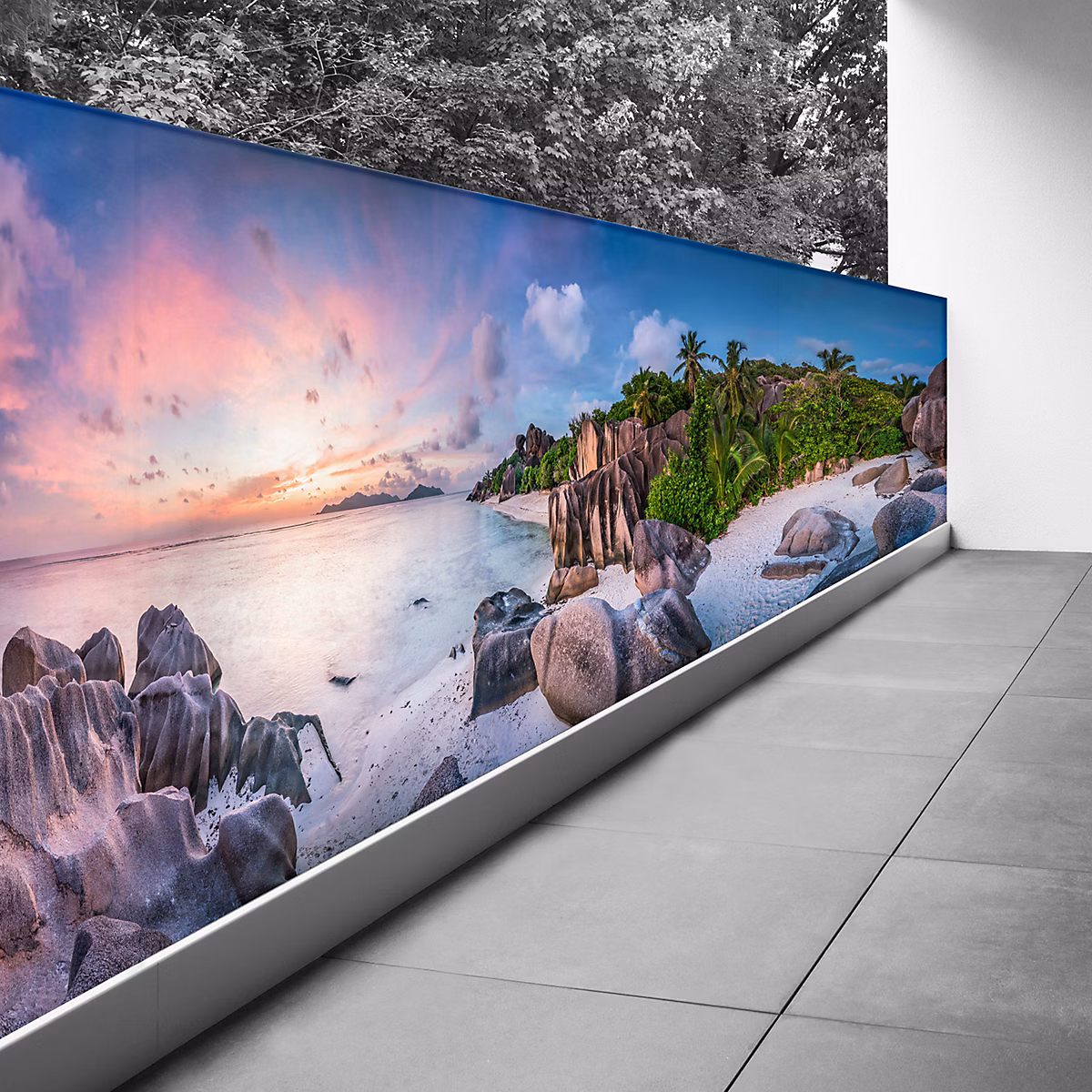 Brise vue Trompe l'oeil – 100 × 350 cm | Couché de soleil 3617689696836