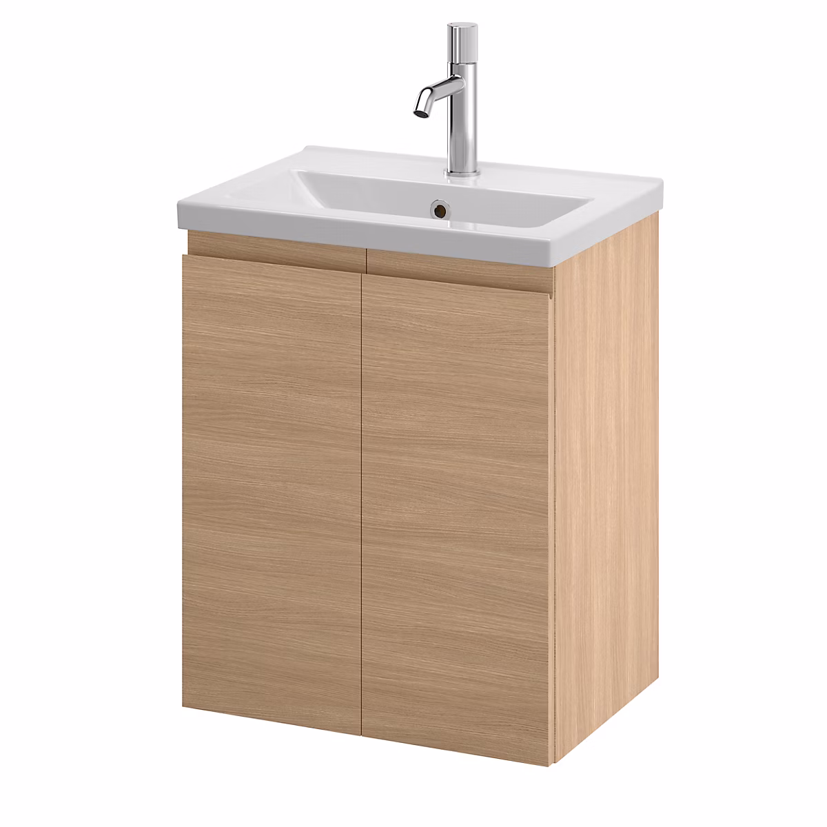 Meuble sous vasque suspendu effet chêne clair l.50 cm 2 portes Imandra + plan vasque faible profondeur blanc céramique Nira – GoodHome