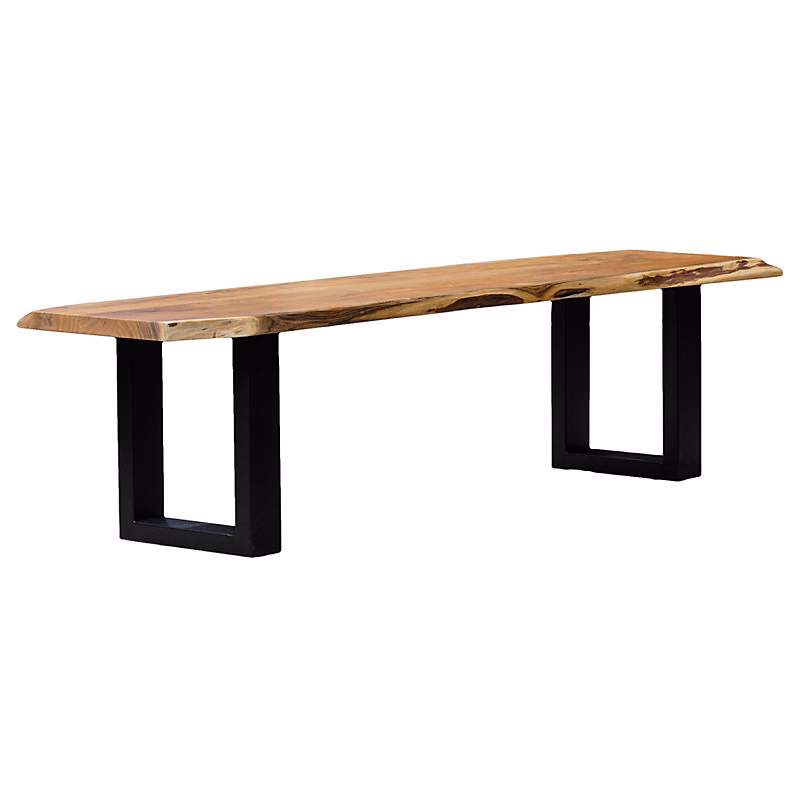 Banc 190 cm en bois d'acacia massif et pieds luge métal noir – OTTAWA