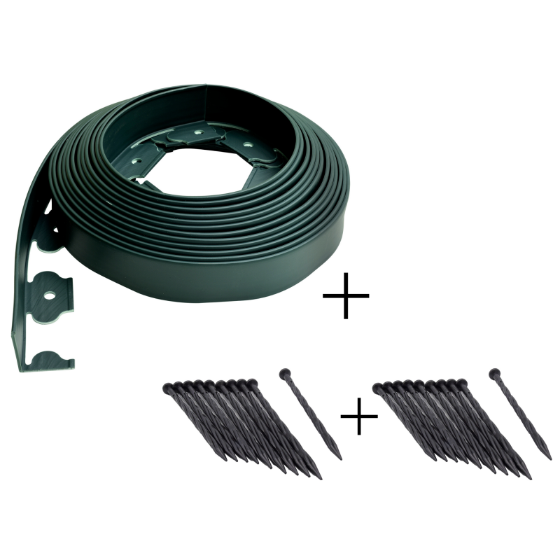 Bordure gazon 10m flexible verte avec 20 ancres torsadées