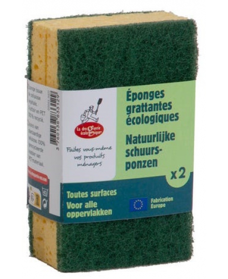 Droguerie Ecologique - 2 Eponges grattantes vertes à récurer en matières recyclees