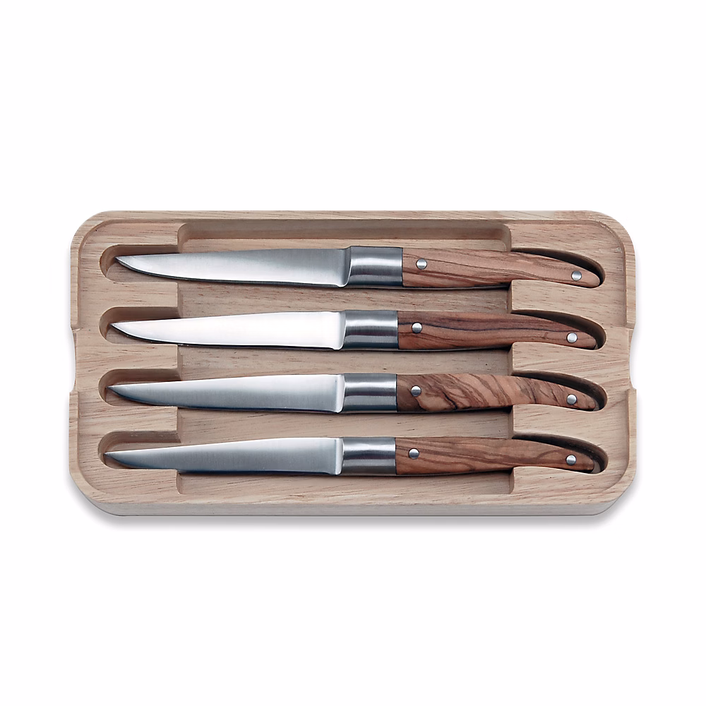 Coffret de 4 couteaux à steak Laguiole – manche en olivier
