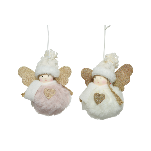 SUSPENSION ANGE DE NOËL EN FAUSSE FOURRURE - H11CM