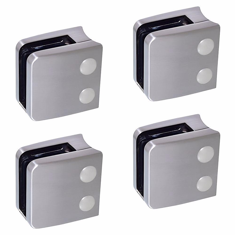 4 x Pince à verre pour tube diam. 42 – 4 modèle 06, Ep. verre 8, 76 mm, Zamak aspect inox brossé