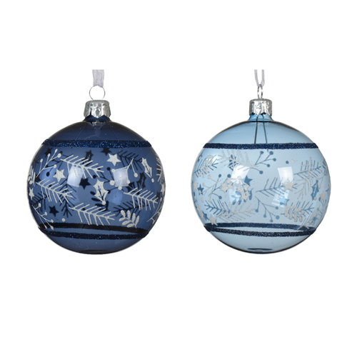 BOULE DE NOËL EN VERRE TRANSPARENT BLEU GLACÉ OU BLEU NUIT - ∅8CM