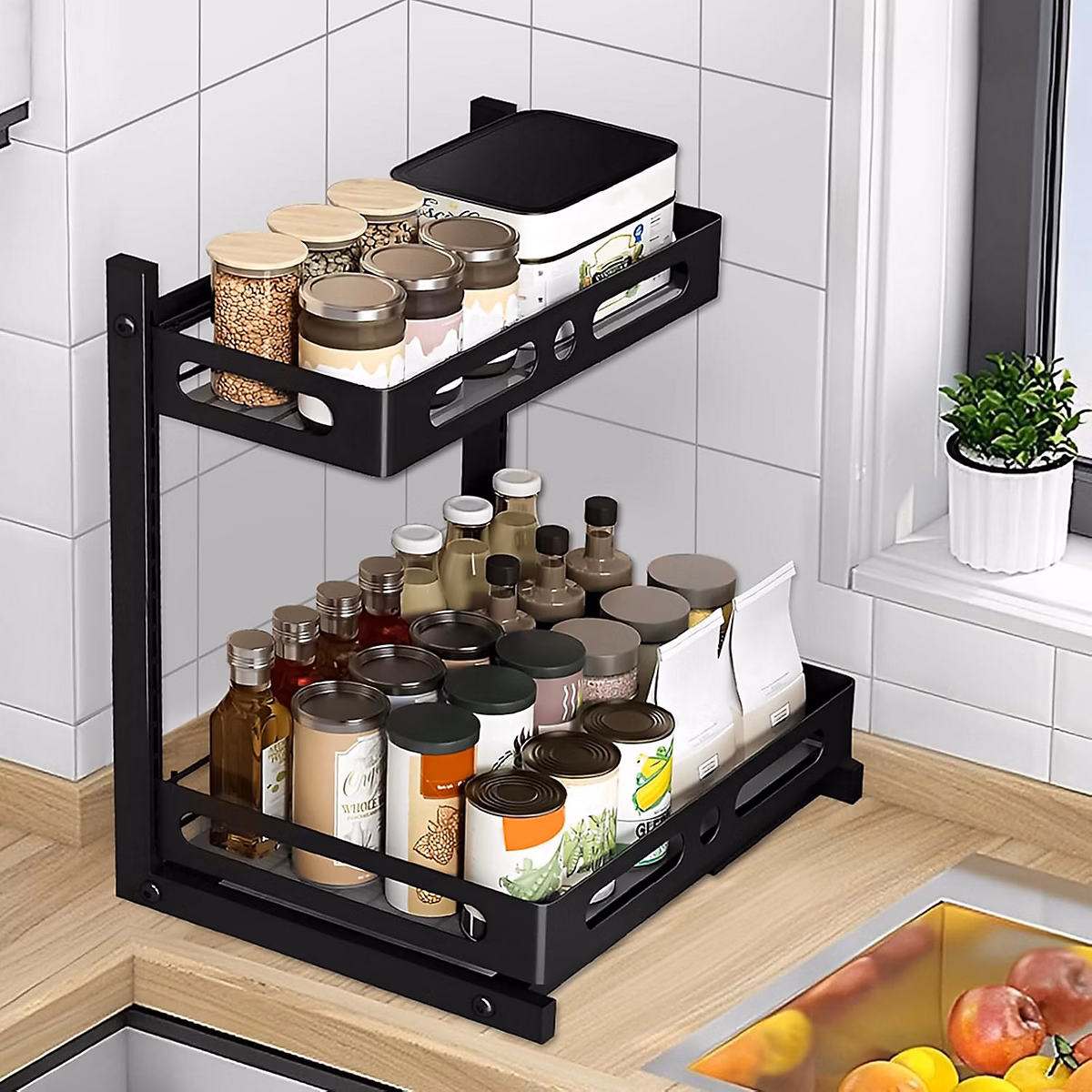 Étagère sous lavabo à 2 étages noir – Réf. OOWAIYSJB7081583926