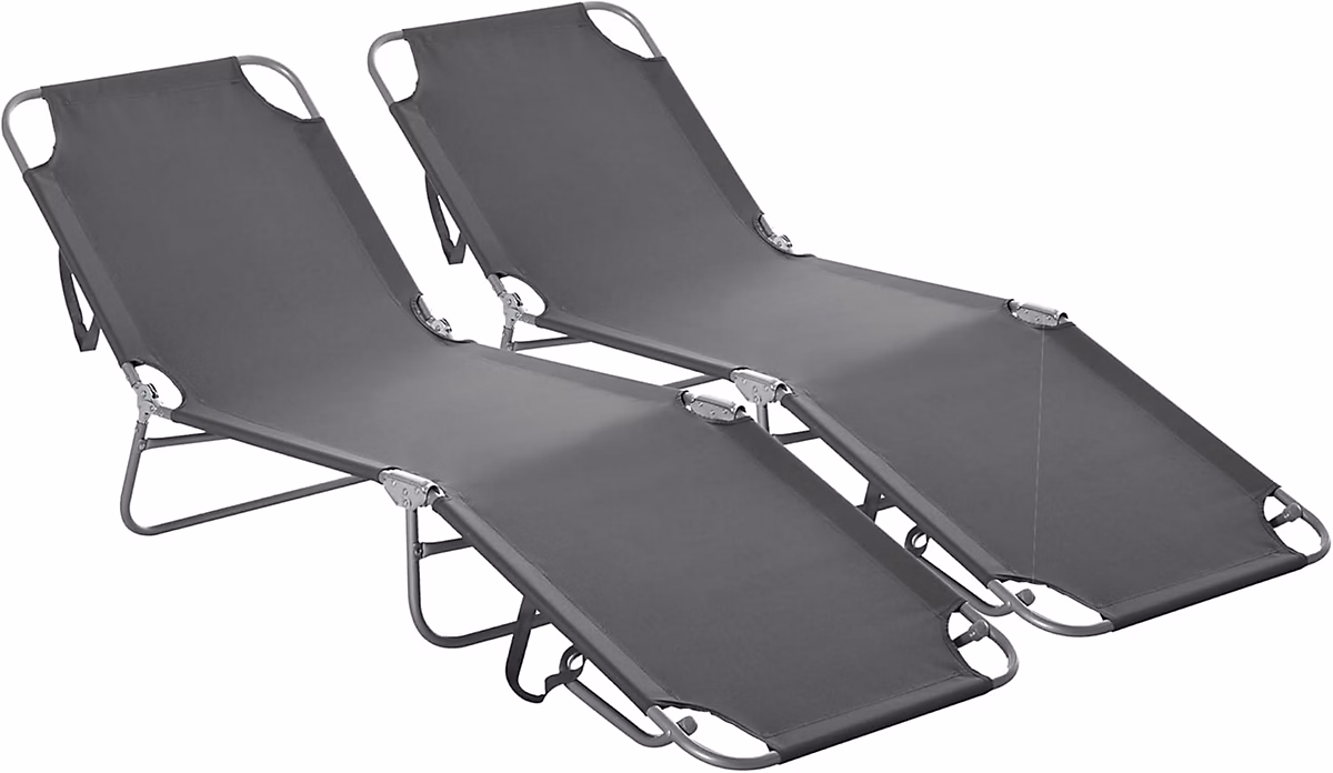 Salon et mobilier de jardin – Duo de Bains de Soleil Gris en Métal et Polyester