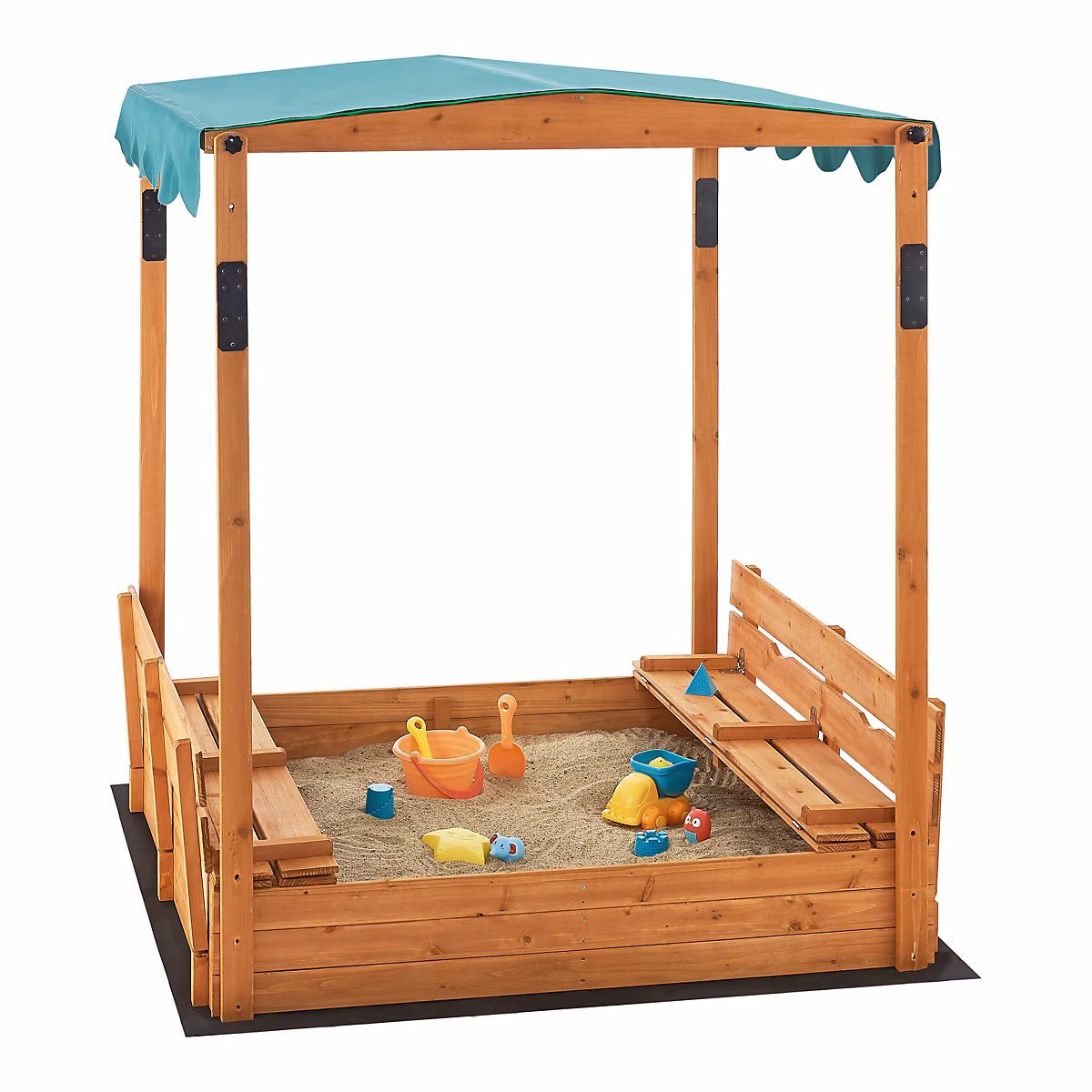 Bac à sable carré Pitsunda en bois avec bancs rabattables et toit réglable 145 × 118 × 118 cm en.casa
