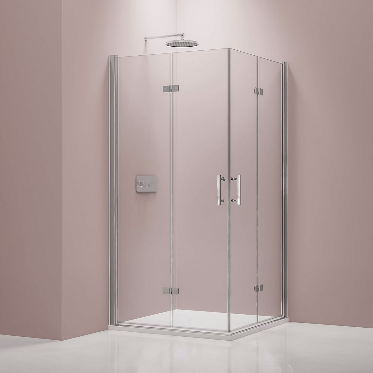 Cabine de douche d'angle 75 × 75 × 195cm (LxPxH) verre 8mm | 2 portes pliantes – Profilé chrome – DX213