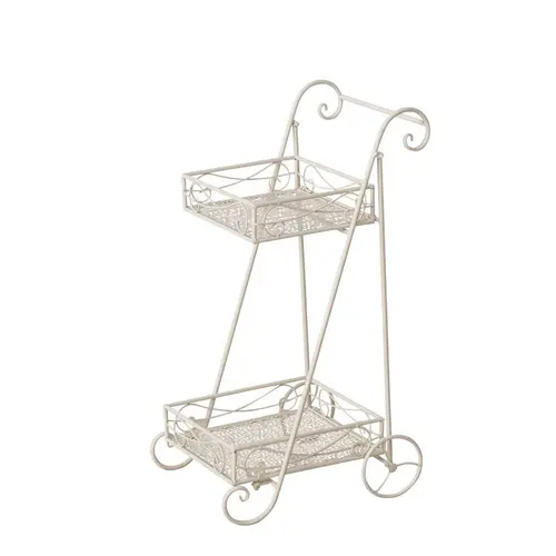 Espace vert pratique：Étagère chariot à 2 étages blanche en fer enduit de poudre Marisa - 43 x 36,9 x 76,2 cm