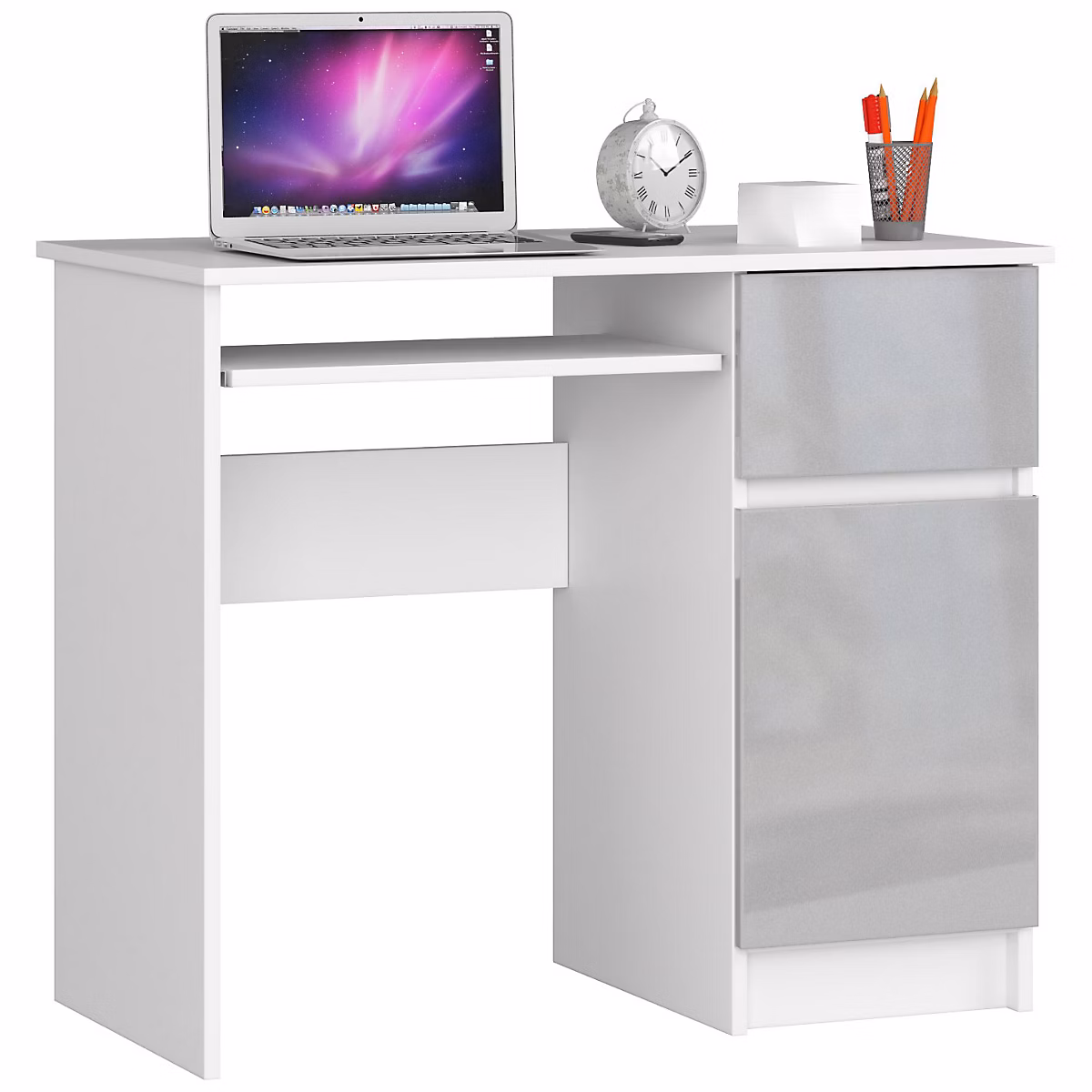 Bureau blanc / métallique armoire verrouillable / tiroir – 77 × 90 × 50 cm