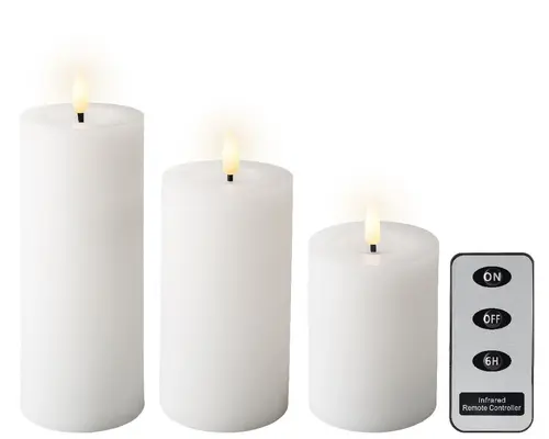 Pour faciliter le quotidien au jardin：Coffret de 3 bougies blanches à LED fixe - les 3 pièces