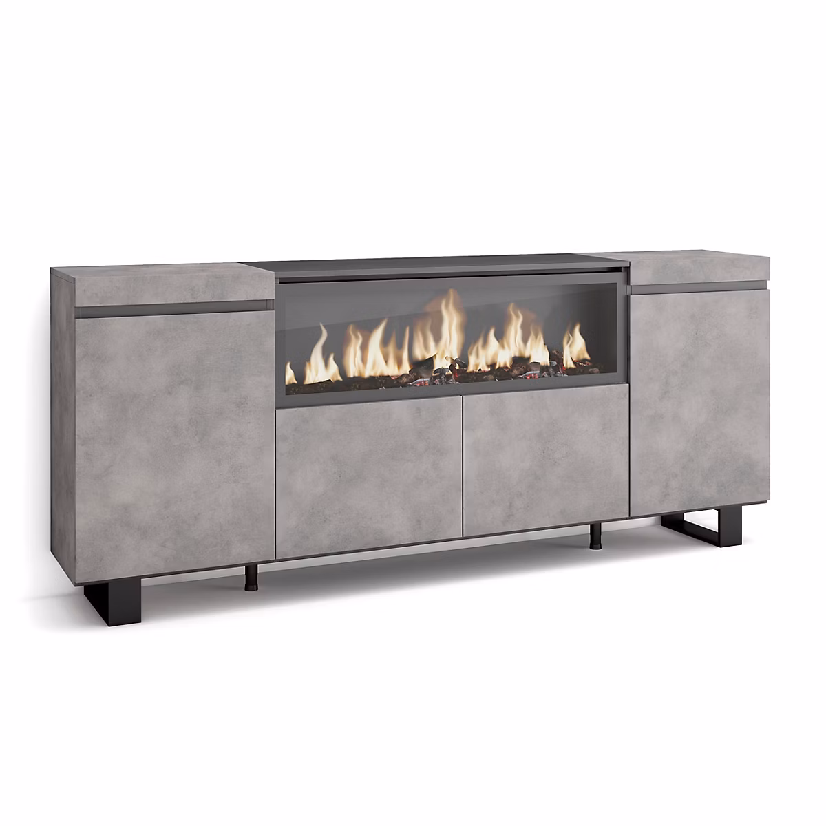 Buffet 210 × 35 × 75cm feu led sans chaleur XXL couleur gris ciment