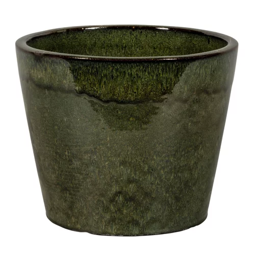 Pour aménager vos extérieurs：Pot rond en grès émaillé dripping vert Shanghai - Ø 27 x H 24 cm