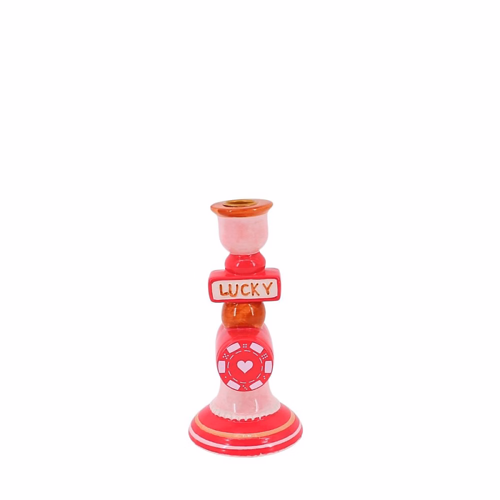 Objet décoratif – Bougeoir Lucky en dolomite rouge 20cm