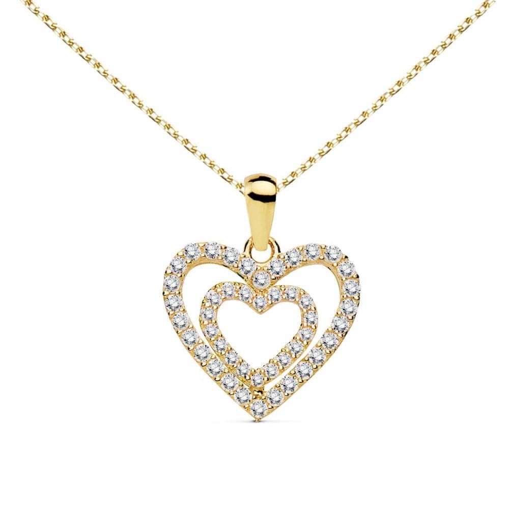 L'ATELIER D'AZUR Collier - Pendentif Or 18 Carats 750/000 Jaune - Coeur Double - Chaine Dorée