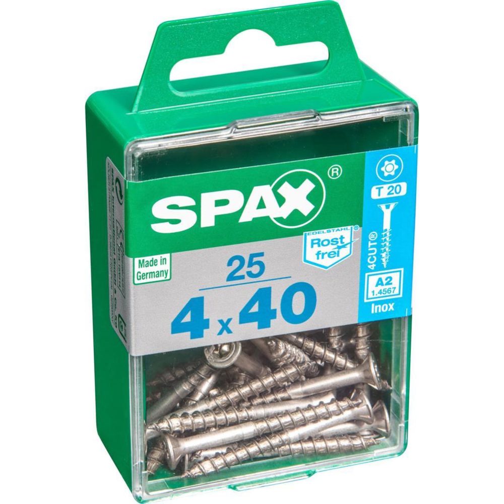 CENTRALE BRICO Lot de 25 vis inox tête fraisée torx SPAX, Diam.4 mm x L.40 mm