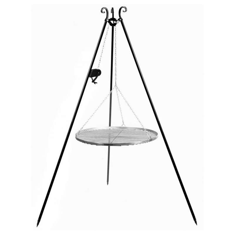 Gril trépied 180 cm avec treuil et grille inox 80 cm