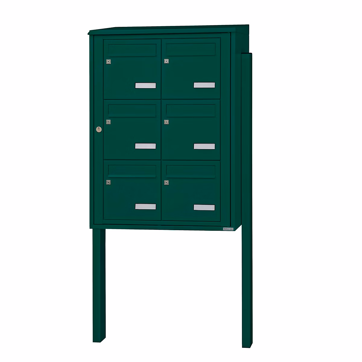 Bloc collectif leabox.com – 2 × 3, grade 3, simple face, Extérieur, fixation sur pieds à sceller, Vert mousse RAL 6005 brillant