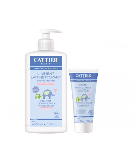 Cattier Lot de 1 Liniment Lait nettoyant pour le Change et 1 Crème Protectrice