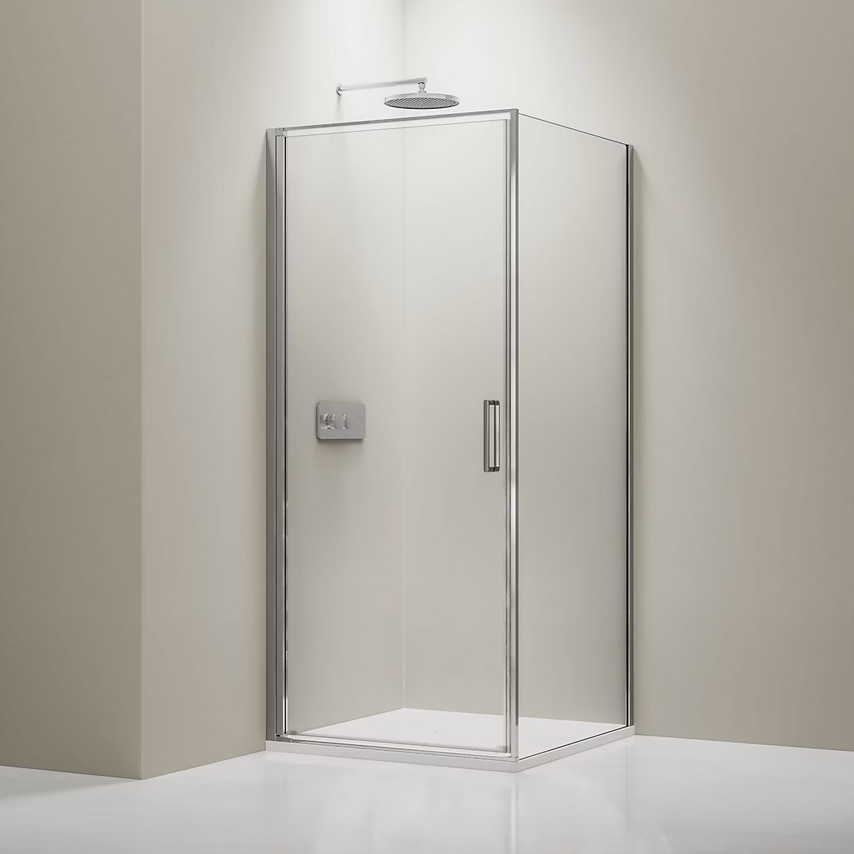 Cabine de douche d'angle 80 × 90 × 195cm (LxPxH) verre 8mm – 1 porte battante 80cm, Profilé chrome, NT416