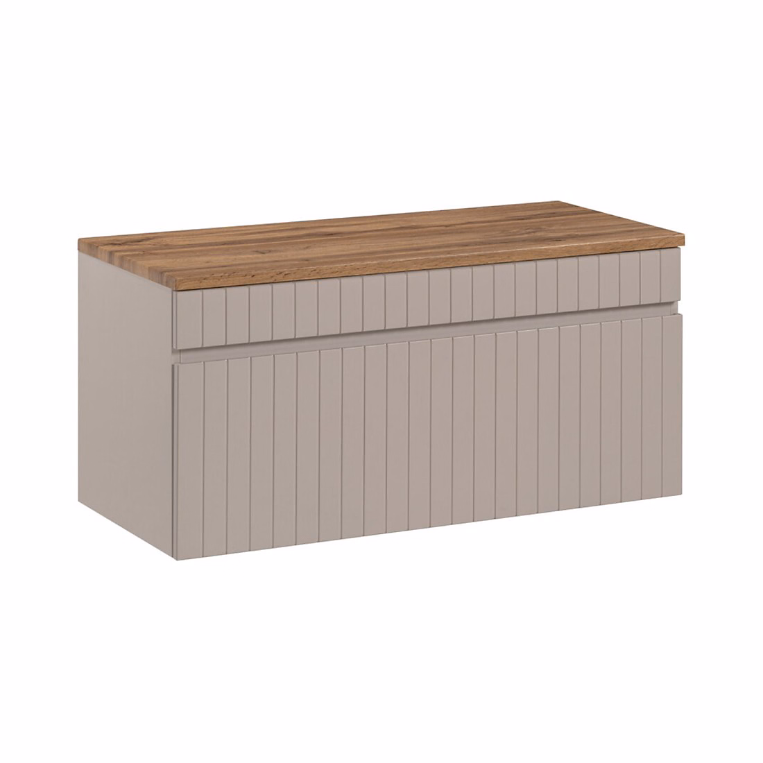 Ensemble de salle de bain ICON : meuble sous vasque 80cm cachemire et plan pour vasque aspect bois – Réf. LDAVPKHBZ7419581246