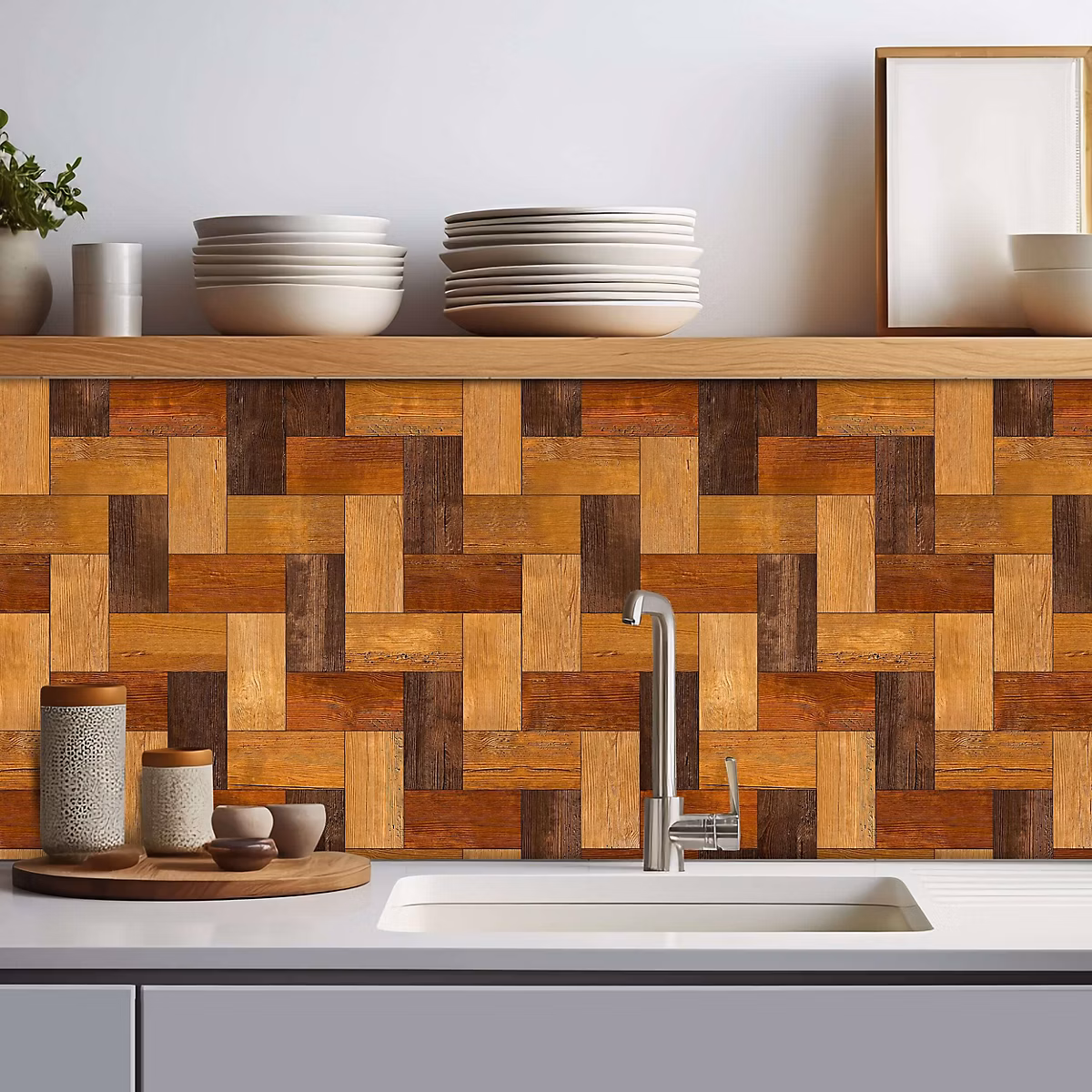 Crédence adhésive effet parquet bois 001 60 × 300cm