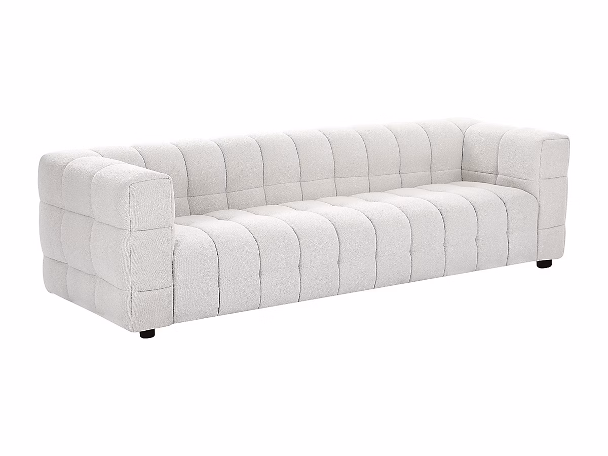 Canapé 4 places en tissu bouclette blanc ivoire LERICI – Réf. VKFFEPXIH4456614012