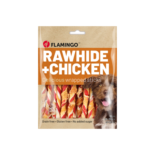 FRIANDISE POUR CHIEN 'R'HIDE' FLAMINGO® - BÂTON AVEC POULET - 12CM - 350G
