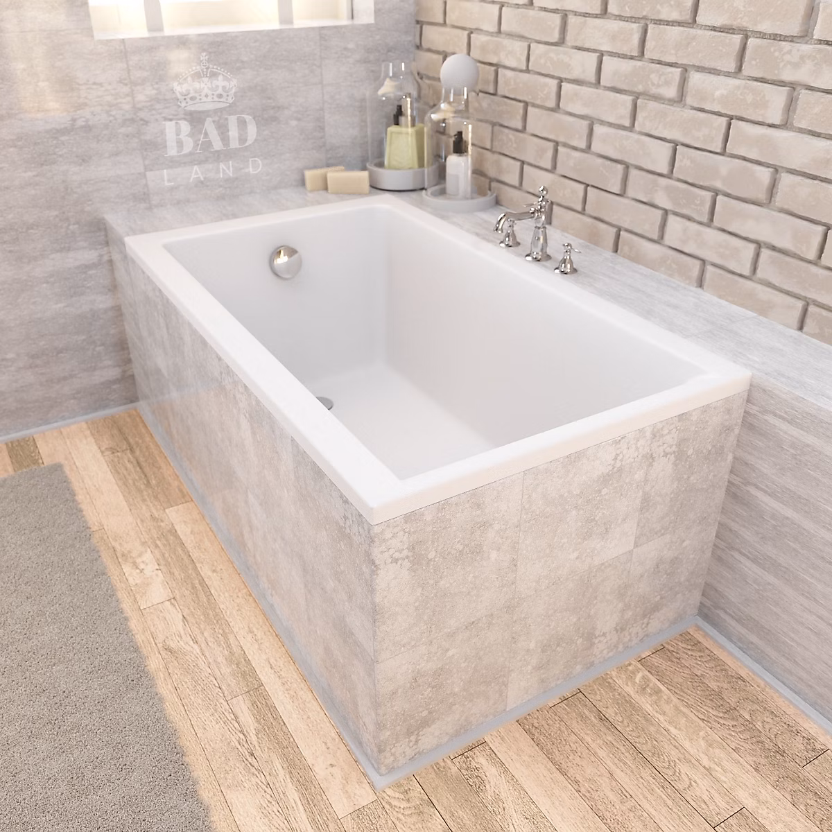 Baignoire rectangulaire 100 × 70 CAPRI acrylique blanc + Habillage en polystyrène + Pieds + Vidage à chromé