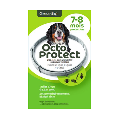 COLLIER ANTIPARASITAIRE POUR GRAND CHIEN 'OCTOPROTECT' - GRIS - 70CM