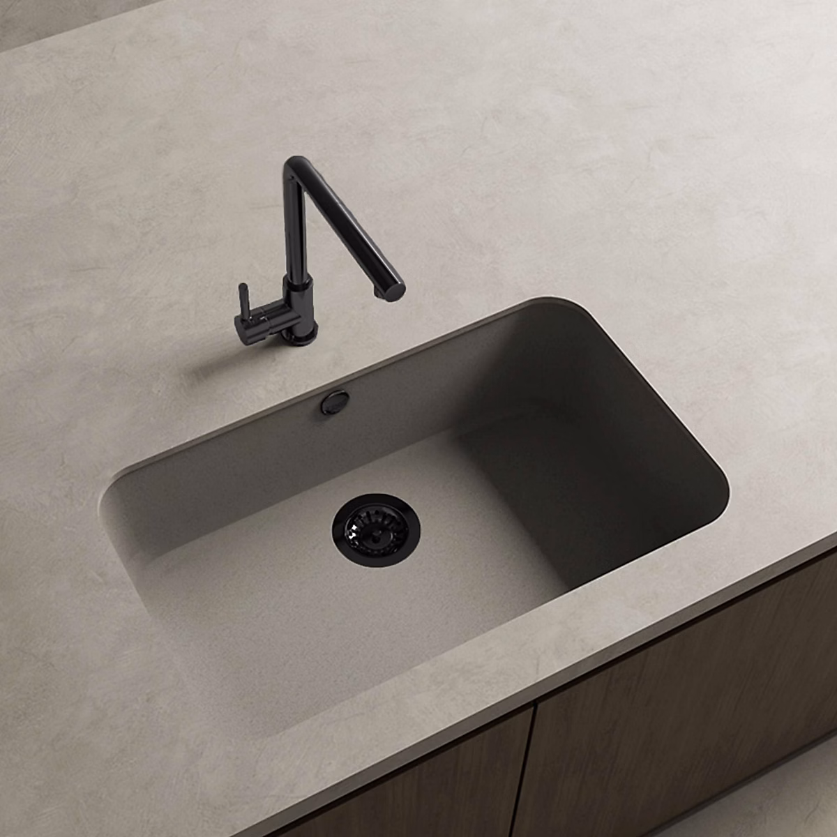 Cuve sous plan POALGI | GANDIA 195 – Granit – Gris Ash – 74 cm – 1 bac bonde noire