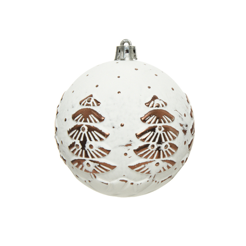 BOULE INCASSABLE BLANCHE AVEC SAPIN CUIVRE - ∅8CM