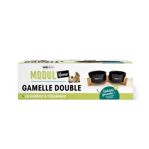 Jardin loisirs：Gamelle double bois/céramique coloris bois Modul'home