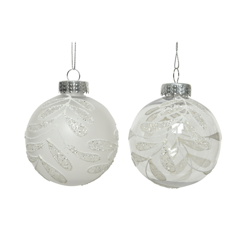 BOULE DE NOËL INCASSABLE FEUILLE ARGENT - ∅8CM