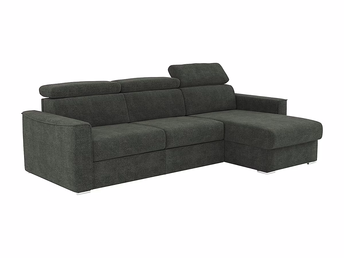 Canapé d'angle réversible convertible express en tissu chenille vert – Couchage 140 cm, Matelas 14 cm VIZIR